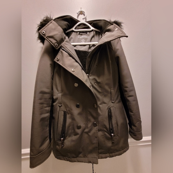 Calvin Klein Jackets & Blazers - Calvin Klein Pea Coat w/ Detachable Fur Hood GREY & Black Accents